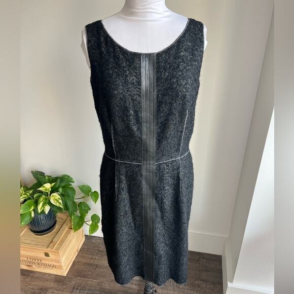 GEORGES RECH BLACK WOOL LEATHER TRIM SLEEVELESS DRESS SIZE SMALL/MEDIUM - Picture 2 of 10